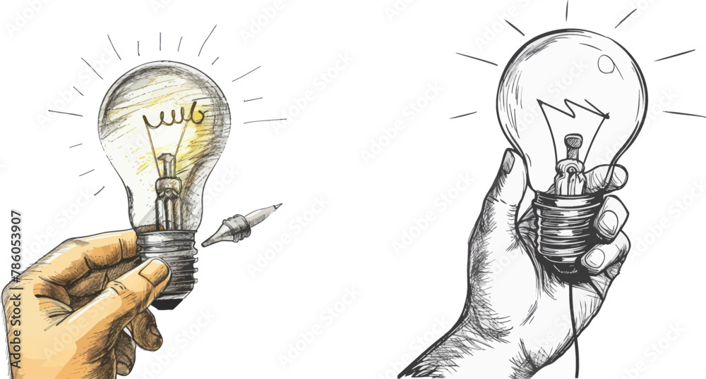 Aufkleber light bulb idea. sketch hand with pen drawing one line bulb
