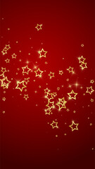 Twinkle stars scattered around randomly, flying, falling down, floating. Christmas celebration concept. Festive stars vector illustration on red background. - 786053974