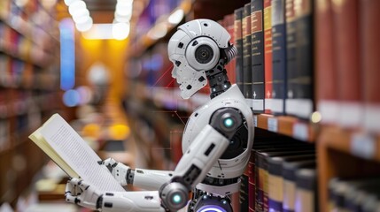 Fototapeta premium Robot Lawyer Analyzing Legal Documents and Preparing for a Court Case