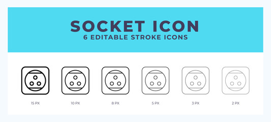 Socket icon with different stroke. Editable stroke. Vector illustration.