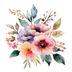 Watercolor flowers and wedding bouquet on white or transparent background - obrazy, fototapety, plakaty