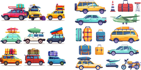 Car with tourism gear and baggage for family travels