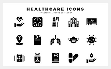 15 Healthcare Glyph icons pack. vector illustration.
