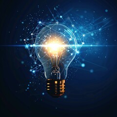 light bulb with glowing digital connections,dark blue background, innovation and technology business concept theme