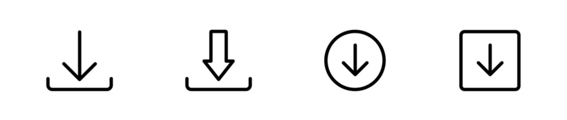 Download icon set. Install symbol. Editable stroke. Vector illustration 