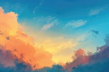 Orange And Blue Sky Gradient. Sunset Beauty Background with Bright Clouds