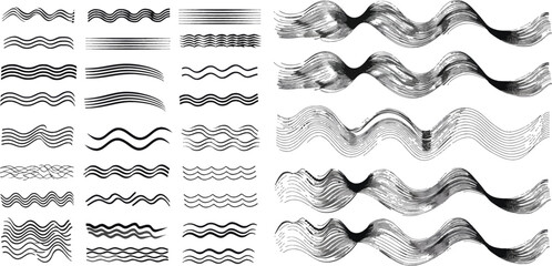 Wiggle jagged waves, parallel sinus line wave border and sine zigzags frame