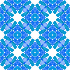 Medallion seamless pattern. Blue uncommon boho chic summer design. Watercolor medallion seamless border. Textile ready unique print, swimwear fabric, wallpaper, wrapping.