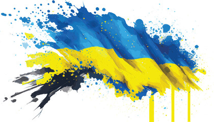 Stock Vector, Watercolor Ukrainian Flag Splash on Transparent PNG Background.