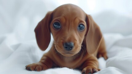 Adorable dachshund puppy on a white background