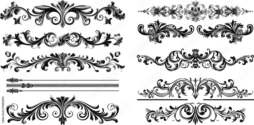 Poster ornate swirl divider, ornamental curls frames and ornate decor frame template vector set