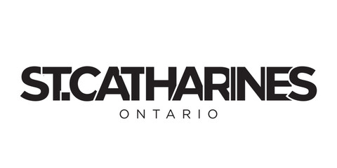 St. Catharines in the Canada emblem. The design features a geometric style, vector illustration with bold typography in a modern font. The graphic slogan lettering.