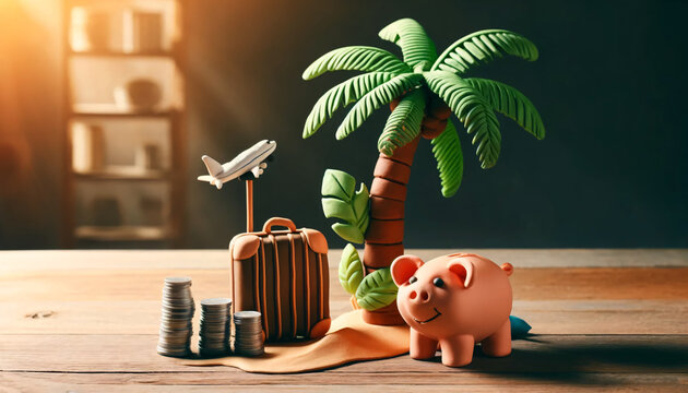Piggy bank save money for traveling