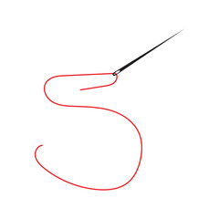 Sewing needle with thread linear icon. Thin line illustration. Tailoring. Contour symbol. Used in web , templates . Isolated on white background in eps 10.