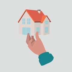 Fototapeta na wymiar Adobe IVektor-Illustration einer Hand präsentiert stolz ein neu erworbenes Haus - Immobilien-Konzeptllustrator Artwork
