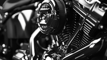 Motorcycle engine. Motor and mechanism closeup - obrazy, fototapety, plakaty