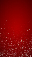 Falling snowflakes christmas background. Subtle flying snow flakes and stars on christmas red background. Beautifully falling snowflakes overlay. Vertical vector illustration. - 786062707
