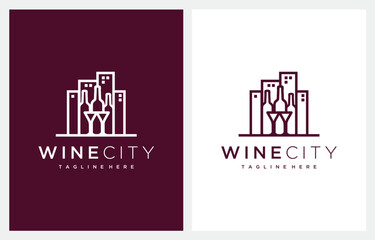Wine City Minimalist Line Art logo design vector