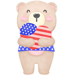 hand drawn little brown bear It's not AI on America's National Day. So cute. Use as an illustration