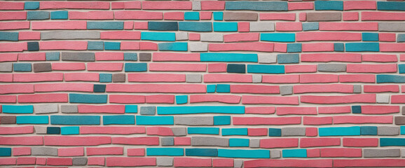 Pink aquamarine turquoise abstract painted rustic brick wall texture background banner 