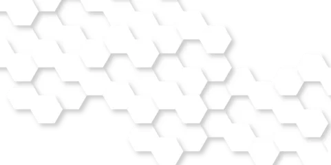 Fotobehang Background with hexagons . Abstract background with lines . white texture background . hexagon abstract background. Surface polygon pattern with glowing hexagon paper texture and futuristic business. © armans