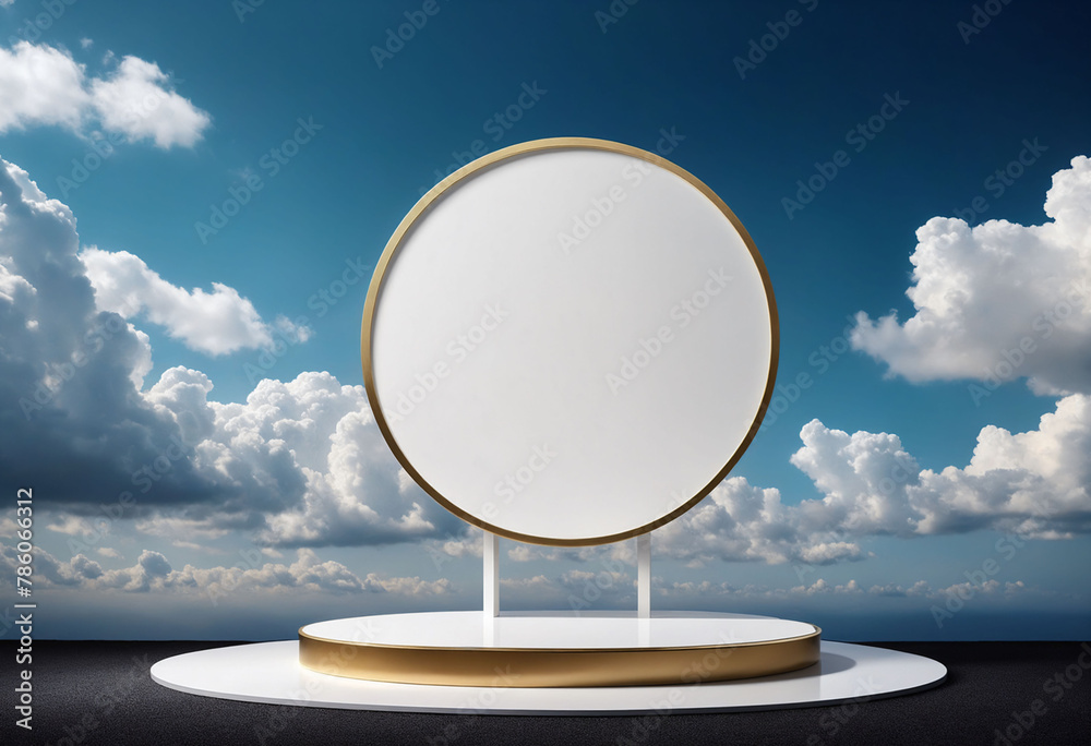 Poster Simple round podium for product display with clouds background