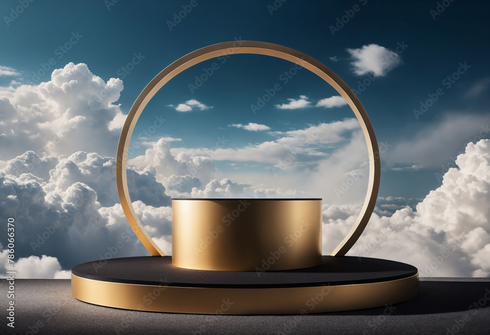 Poster Simple round podium for product display with clouds background