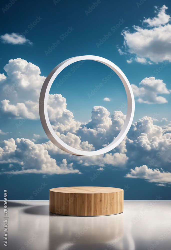 Poster Simple round podium for product display with clouds background