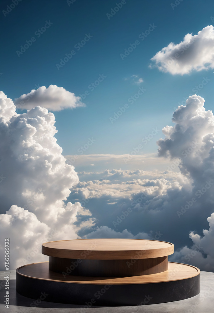 Poster Simple round podium for product display with clouds background