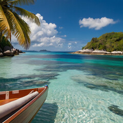 Luxury Cruise Boat with Tropical Seychelles Island