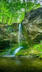 Beautiful spring waterfall Skaklya in Strandzha Mountain, Bulgaria . Strandja mountain, waterfall...