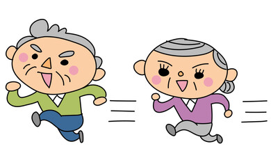 元気に走るおじいさんとおばあさん