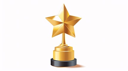 Golden trophy with star-shaped statue on plain background, symbolizing victory and recognition in a competition, like a Hollywood accolade for the first place winner.