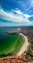 Drone aerial view of day
 on the Sozopol Old town