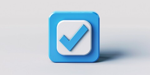 Blue checkmark symbol in square shape isolated on white background - 3D illustration. - 786070746