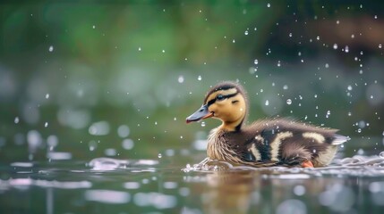 Baby Mallard Duck gliding on the surface of the water