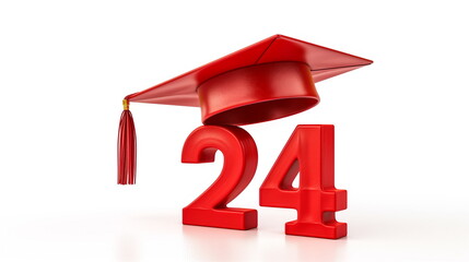 Red symbol of 2024 Graduation icon isolated on white background. Copy space	
