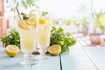 Freshly made homemade lemonade in tall glasses