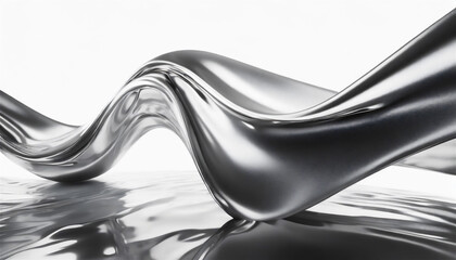 Abstract fluid metal bent form. Metallic shiny curved wave in motion. Design element steel texture effect.