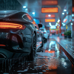 Pictures of cars, wading through water, washing cars - obrazy, fototapety, plakaty
