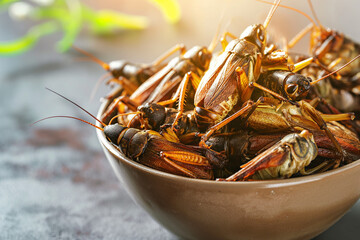 A bowl full of crickets - concept of eating insects as a modern source of food protein - 786073953