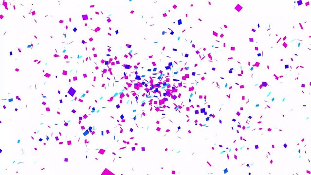 Abstract colorful bubbles flowing chaotically on black background, seamless loop. Animation. Festive pattern with confetti particles, seamless loop.