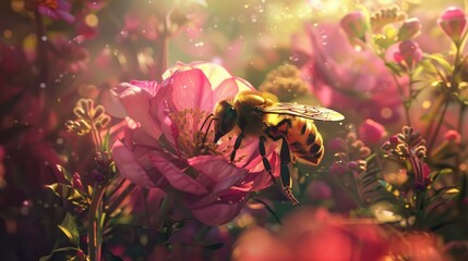 Bee blossom and vegetation all captured in a single image
