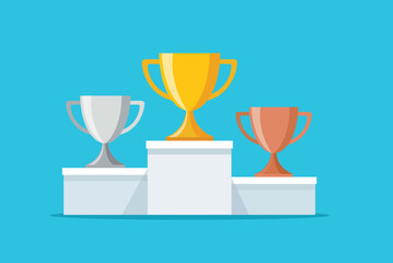 Three trophy with gold and silver, bronze. vector illustration