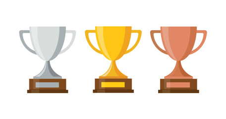 Three trophy with gold and silver, bronze. vector illustration