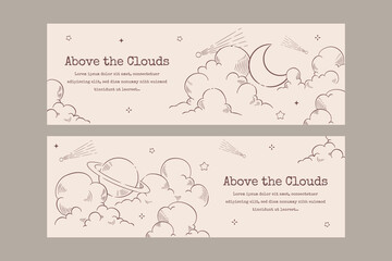 Cloud drawing banners in hand drawn style - 786076182