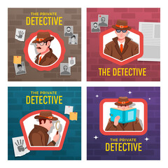 Detective logo hand drawn cards set - 786076191
