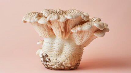 Lion s mane mushroom hericium erinaceus on pastel background   fungal beauty in soft hues