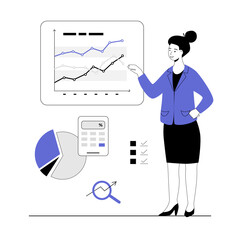 Benchmarking concept. Benchmark business development. Analysis financial statistics, data, graph, chart, report of a leader competitor's company. Vector illustration with line people for web design.