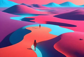 Foto op Plexiglas Woman Walking Surreal Sci Fi Dreamy Landscape (24) © Umaira